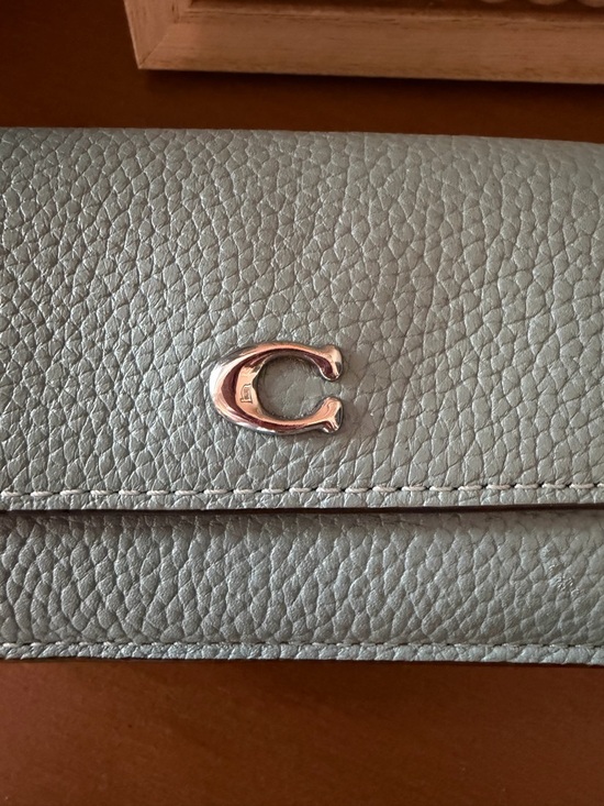 Coach Pebbled Leather Small Wallet in Light Blue - Picture 10 of 14